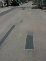 Entfernte und verfüllte eingelegte Markierung